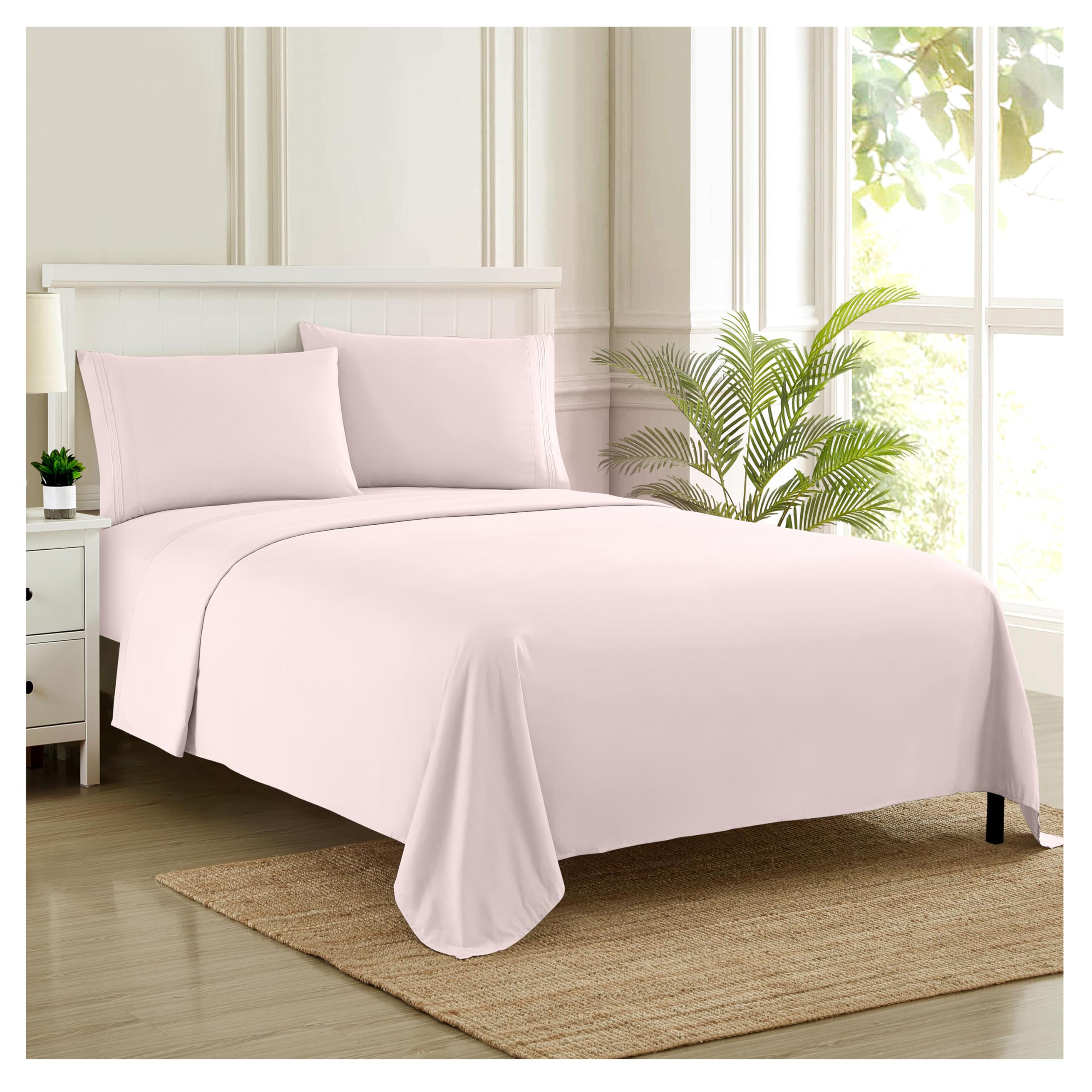 Twin Sheets - Breathable Luxury Sheets with Full Elastic & Secure Corner Straps Built In - 1800 Supreme Collection Extra Soft Deep Pocket Bedding Set, Sheet Set, Twin, Pale Pink — image 1