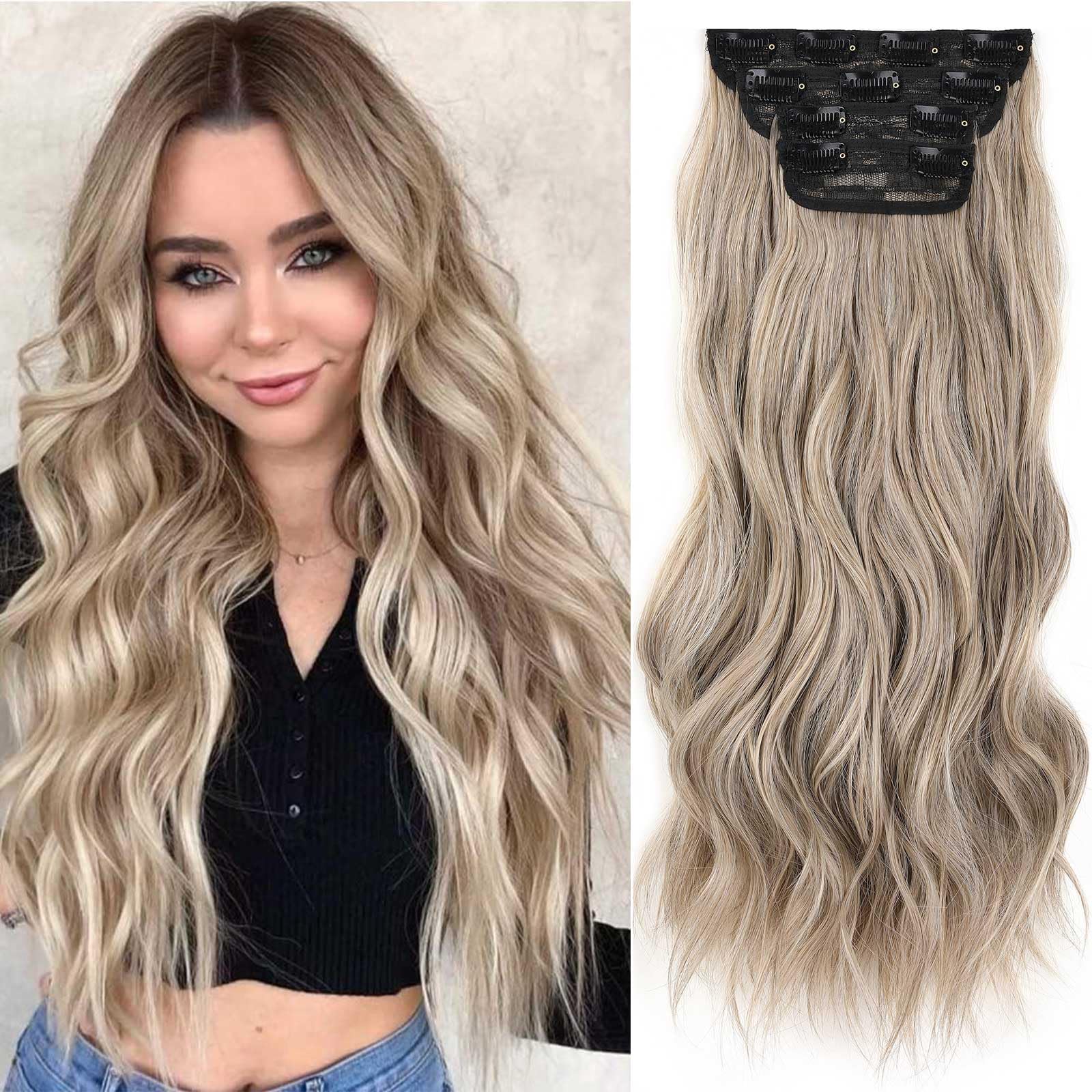 Xtrend 20Inch Ash Blonde Clip in Hair Extensions Synthetic Hair pieces for Women Girls 4PCS Full Head Set Thick hair extensions clip in(88H86) — image 1