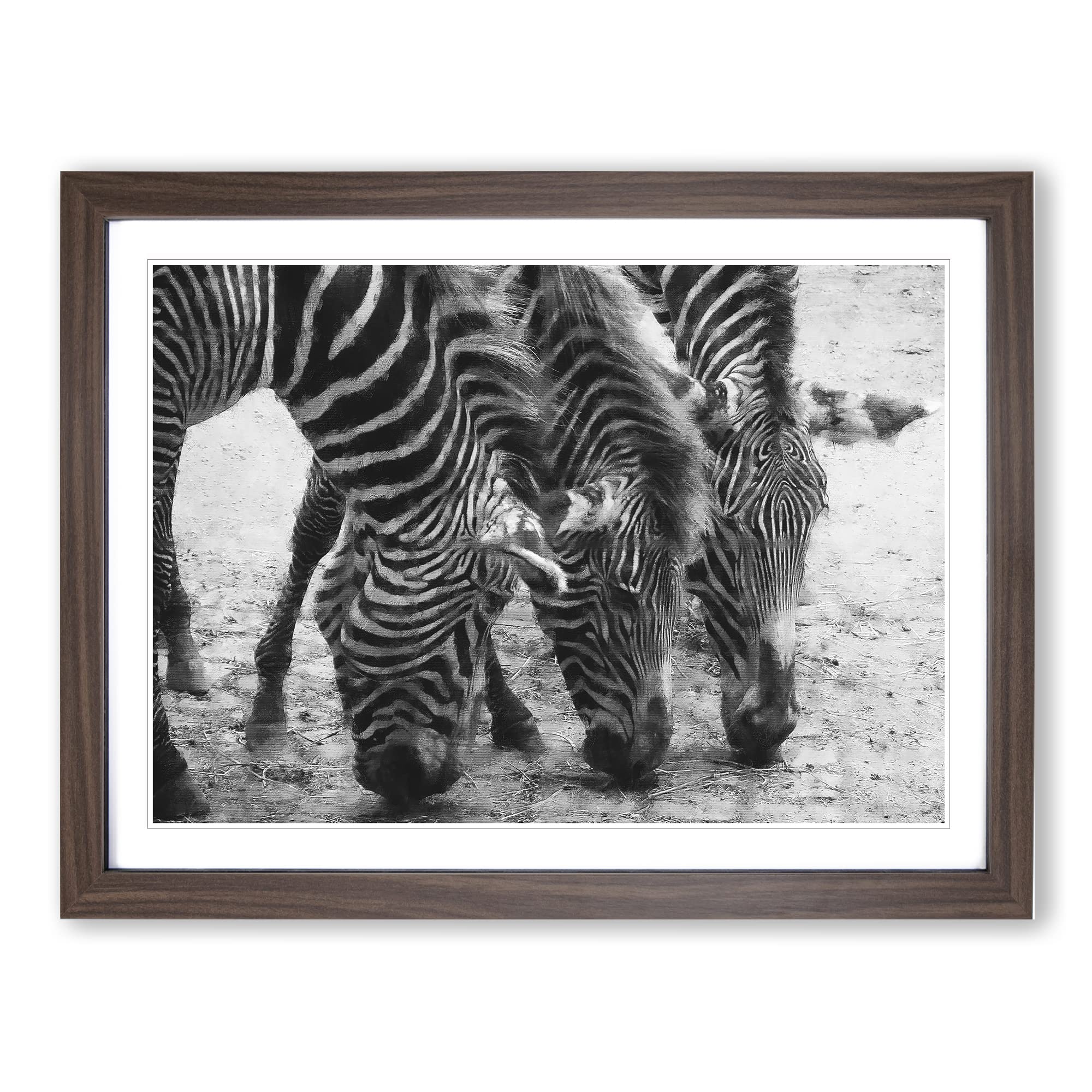 Zebras Vol.2 Painting Modern Art Framed Wall Art Print, Ready to Hang Picture for Living Room Bedroom Home Office Décor, Walnut A4 (34 x 25 cm)