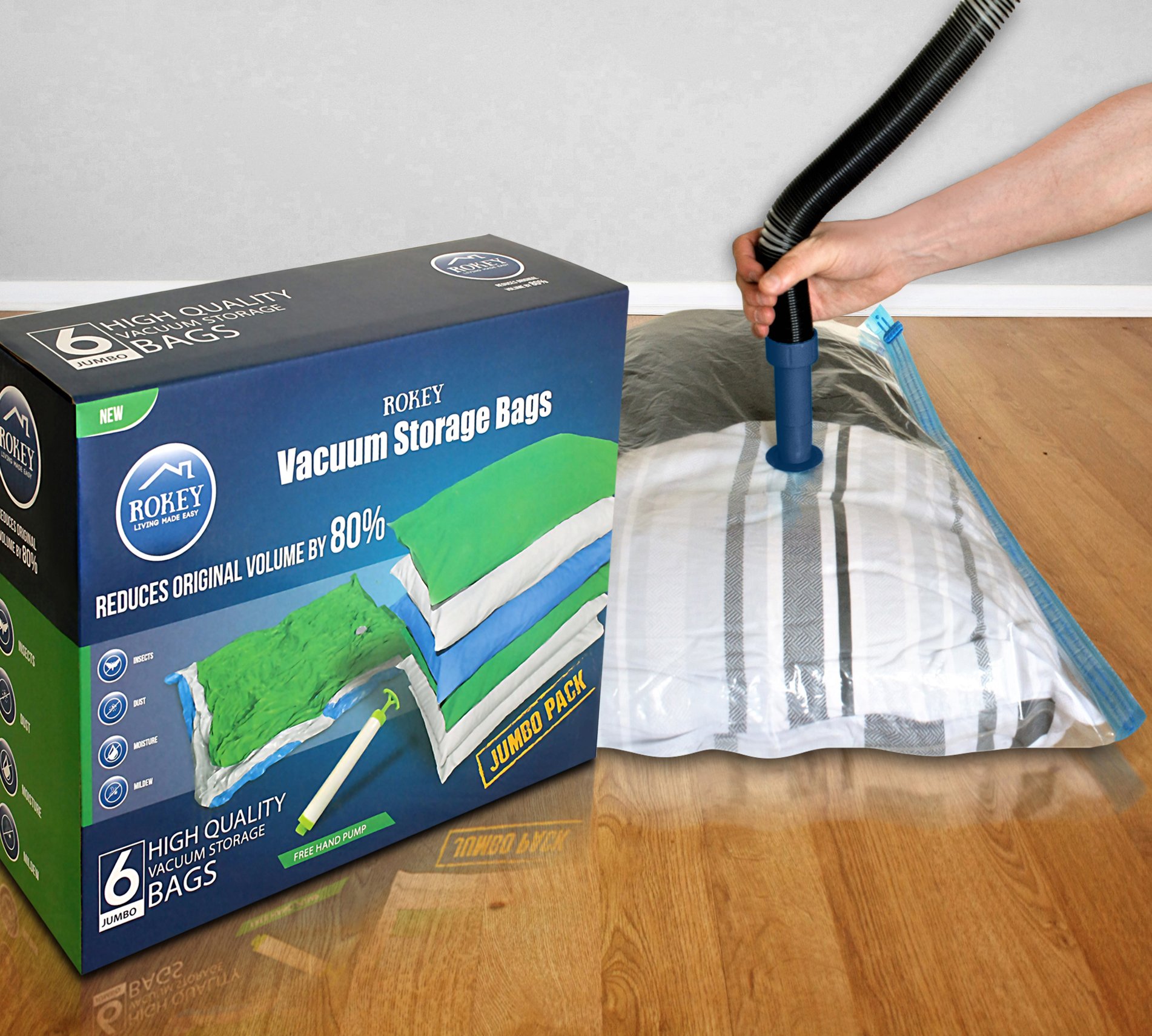 ROKEY Vacuum Storage Bags JUMBO LARGE Size (6 Pack 110 x 80 cm) Reusable Box. 80 More Storage