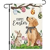 DLZDN Easter Golden Retriever Dog Garden Flag 12×18 Inch Double Side Vertical Burlap Farmhouse Yard Sign Spring Holiday Outdoor Decoration