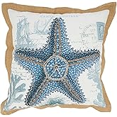 SARO LIFESTYLE Coastal Outdoor Starfish Pillow Cover, 18"x18", Navy Blue