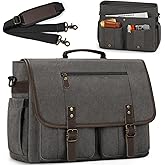 RAINSMORE Mens Messenger Bag 17-17.3 Inch Vintage Canvas Briefcase Water-resistant Large Computer Laptop Bag Rugged Satchel Shoulder Bag for Work Travel, Bookbag for College