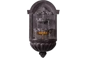 San Pablo 34 1/4" High Large Italian Indoor Outdoor Decor Plum Bronze Faux Stone Wall Fountain with Light LED Tiered Waterfall Water Feature for Outside Garden Patio Yard Backyard - John Timberland