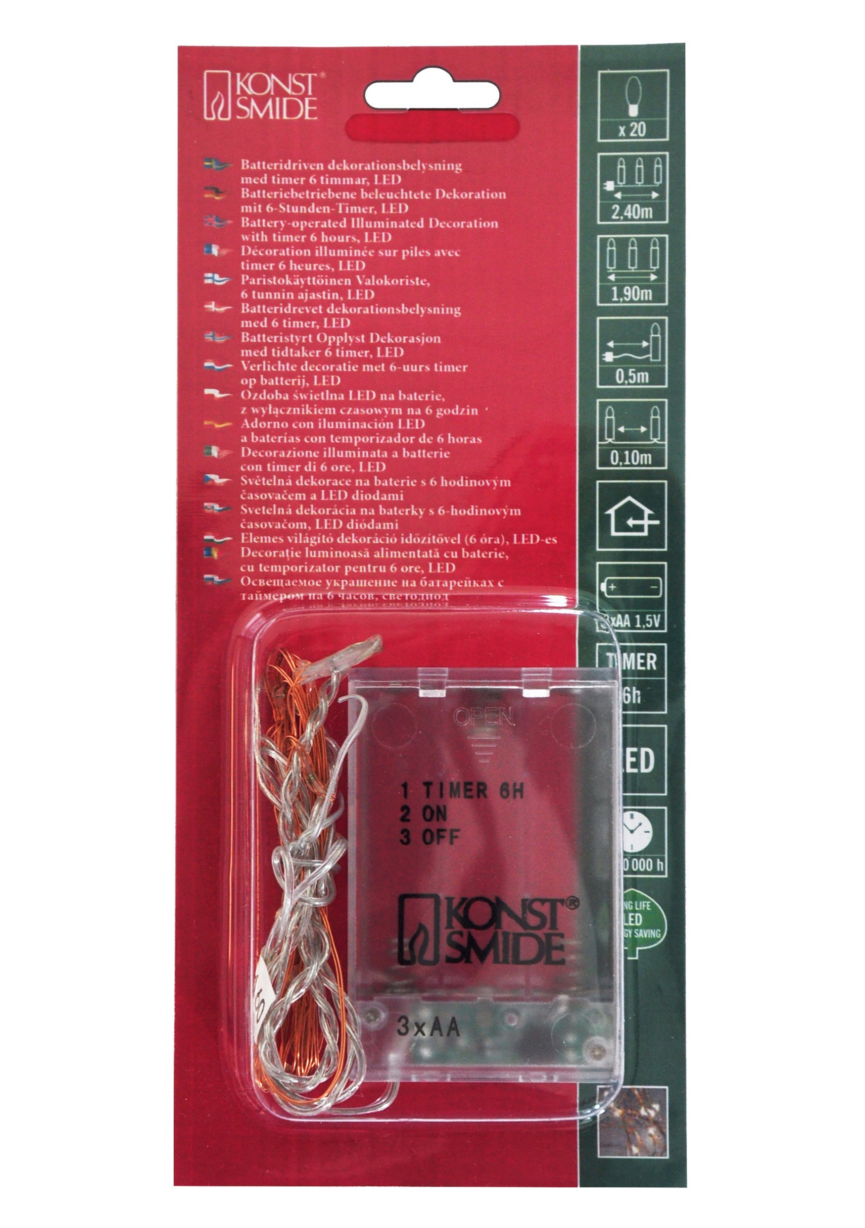 Konstsmide LED Naked Wire/Pin Wire Micro Lights Battery Fairy Lights/Indoor Use (IP20)/ 20 Amber White Diodes LED Lights/ 6 Hour Timer Function/ 3AA Batteries (Excl.)/ Gold Wire String Lights