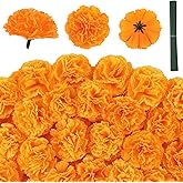 JMUQ 80 Pcs Artificial Marigold Flowers, 2 inch Silk Marigolds Bulk with Stems, Orange Artificial Flowers for Dia De Los Muertos Diwali Home Decor Marigold Garland Day of The Dead Decorations