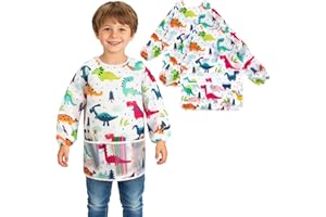 Milifox Smocks for Kids, Kids Art Smock, Waterproof Children Painting Apron Long Sleeve with 3 Pockets for Painting