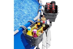US:E Poolside Storage Basket, Above Ground Swimming Pool Accessories With Pool Cup Holder,Poolside Accessories To Organize Cup Towel,Pool Toy Basket Storage Fit For Most Frame Pools Gray 2PCS