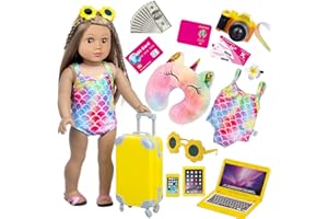 BDDOLL 18 Inch Doll Clothes and Accessories Dolls Travel Suitcase Luggage Play Set for 18 Inch Girl Doll Including Sunglasses Camera Computer Phone Ipad