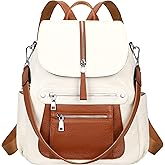 ALTOSY Leather Backpack Purse for Women Fashion Casual Handbag with Multi Pockets and Flap (S107 Beige/Brown)