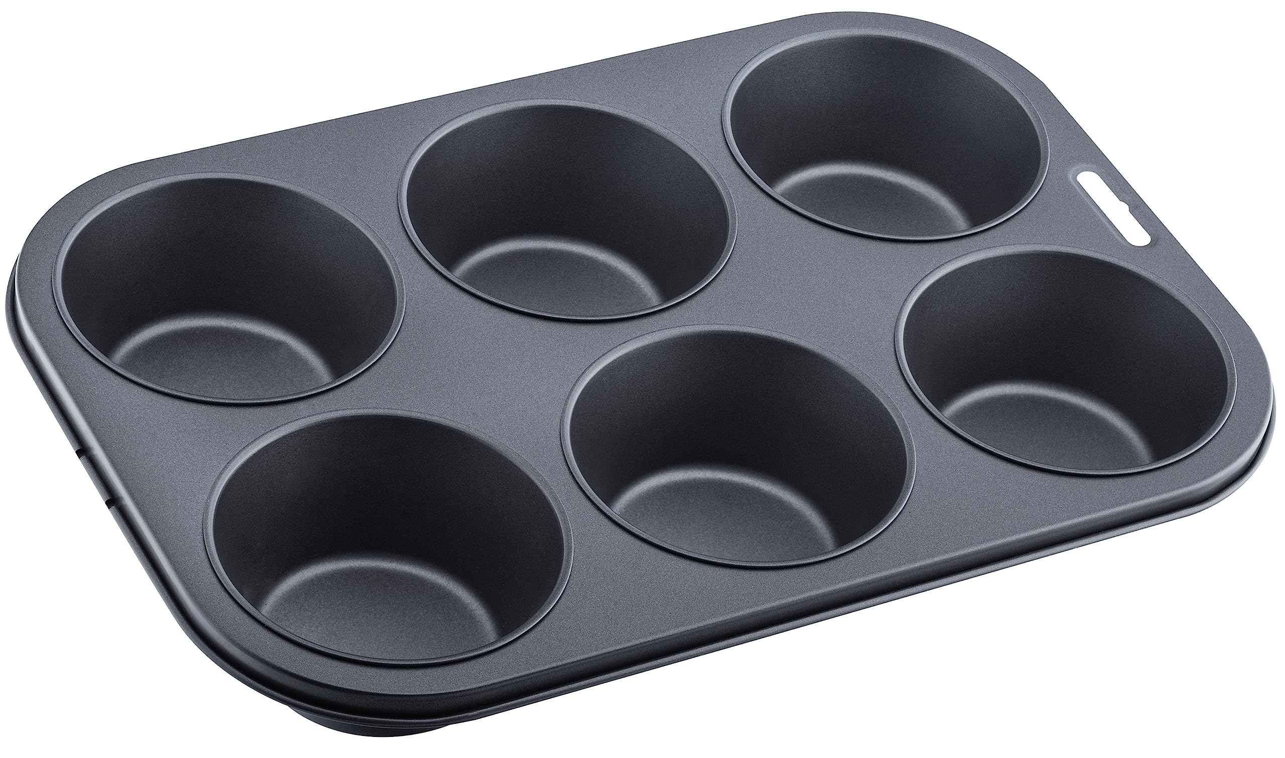 Premium 6 Cup Deep Muffin Pan - Non-Stick, Carbon Steel, Dishwasher Safe - Excellent Heat Conduction - 32cm Length x 22cm Width x 4.25cm Height - Easy to Clean