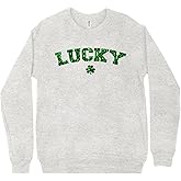 NICHEBEE St Patricks Day Shirt Women - Lucky Shamrock Glitter Sweatshirt - St. Patrick's Day Sweatshirt, Gray Crewneck