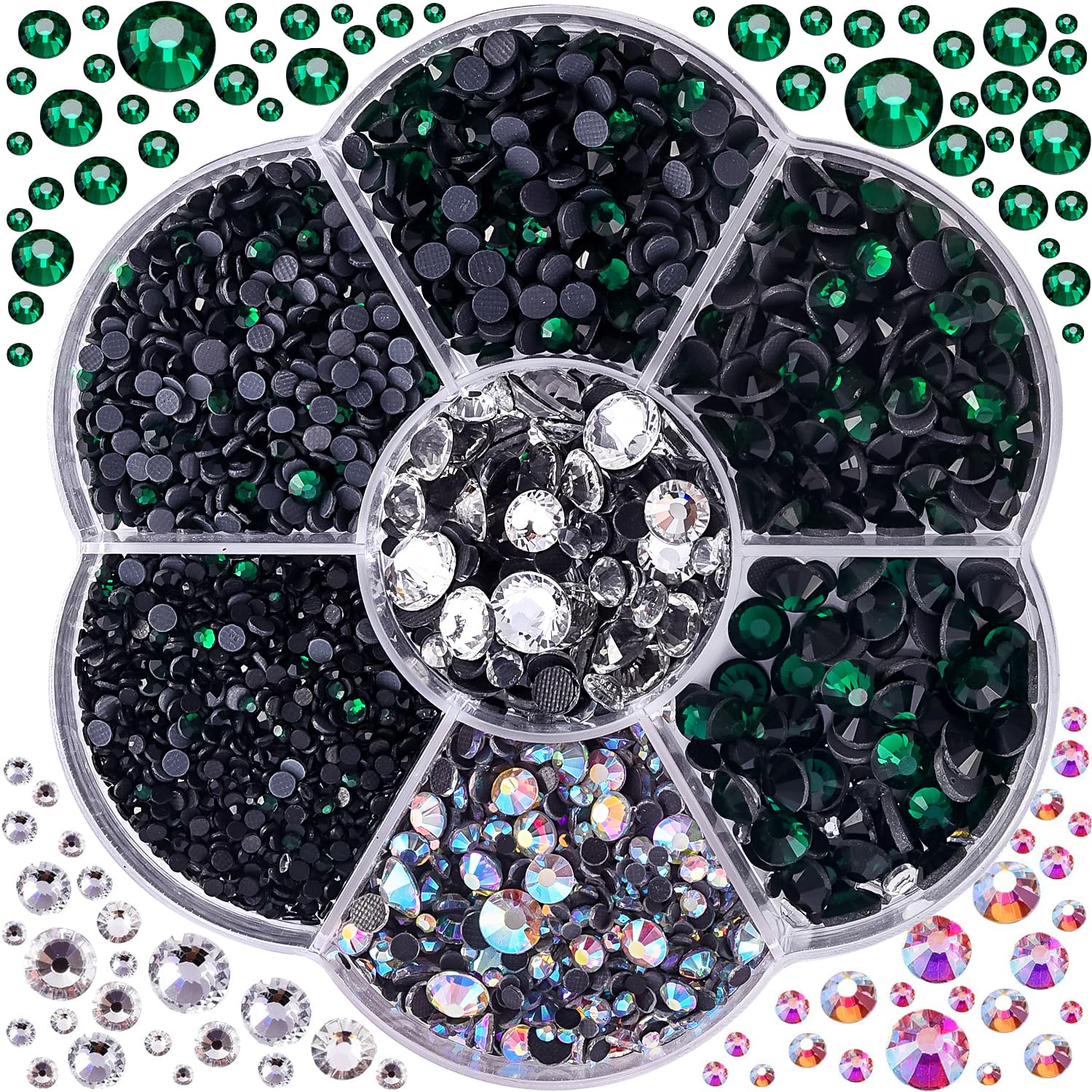 BLINGINBOX 3000pcs Hotfix Rhinestones, Red Hotfix Crystal Rhinestones Mixed Sizes SS6-SS30 Gems for Clothes and Craft DIY Decorations(Emerald)