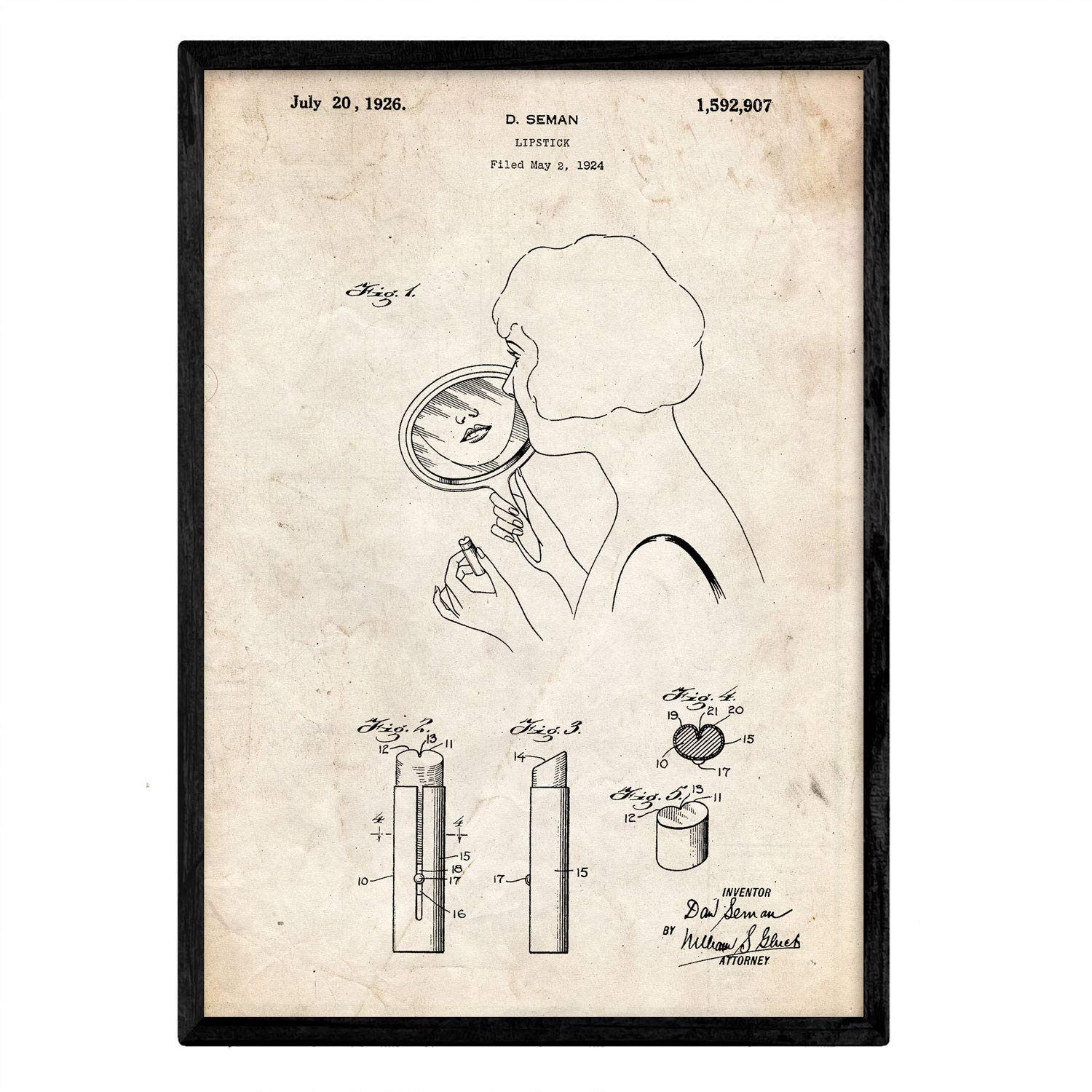 Nacnic Poster with Patent Lipstick. Sheet with old design patent in A3 size and vintage background