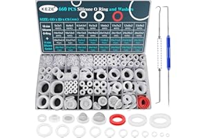 KEZE 660 PCS 18 Size Clear Food Grade Silicone O Ring Assortment Kit and 14 Size Silicone Washer Set,Silicone O Ring for Seal Plumbing Faucet Hose