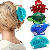 4PCS Sea Animals Hair Clips for Women Girls Large Ocean Hair Claw Marine Life Under the Sea Turtle Whale Octopus Jellyfish Beach Hair Accessories with Sturdy Grip Keep Hairstyle for Thick or Thin Hair