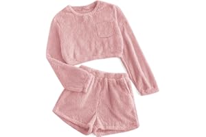 Mafulus Girls Pants Sets Two Pieces Kids Comfy Lightweight Long Sleeve Fleece Sets with Pockets