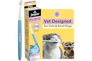 Jasper Microbrush Vet Approved Cat Toothbrush, Soft-Bristled Toothbrush Kit for Felines & Small Dogs, Non-Slip Handle with 2 Replaceable Tooth Brush Heads, Use with Cat Toothpaste