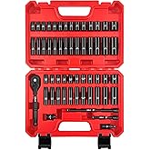 WETT 55-Piece 1/4" Drive Impact Socket Set, SAE/Metric, Deep/Shallow, Cr-V Steel, 6 Point, (5/32"-9/16", 4-15mm) Sockets with Ratchet Handle, Extension bar, Adapter and Universal Joint