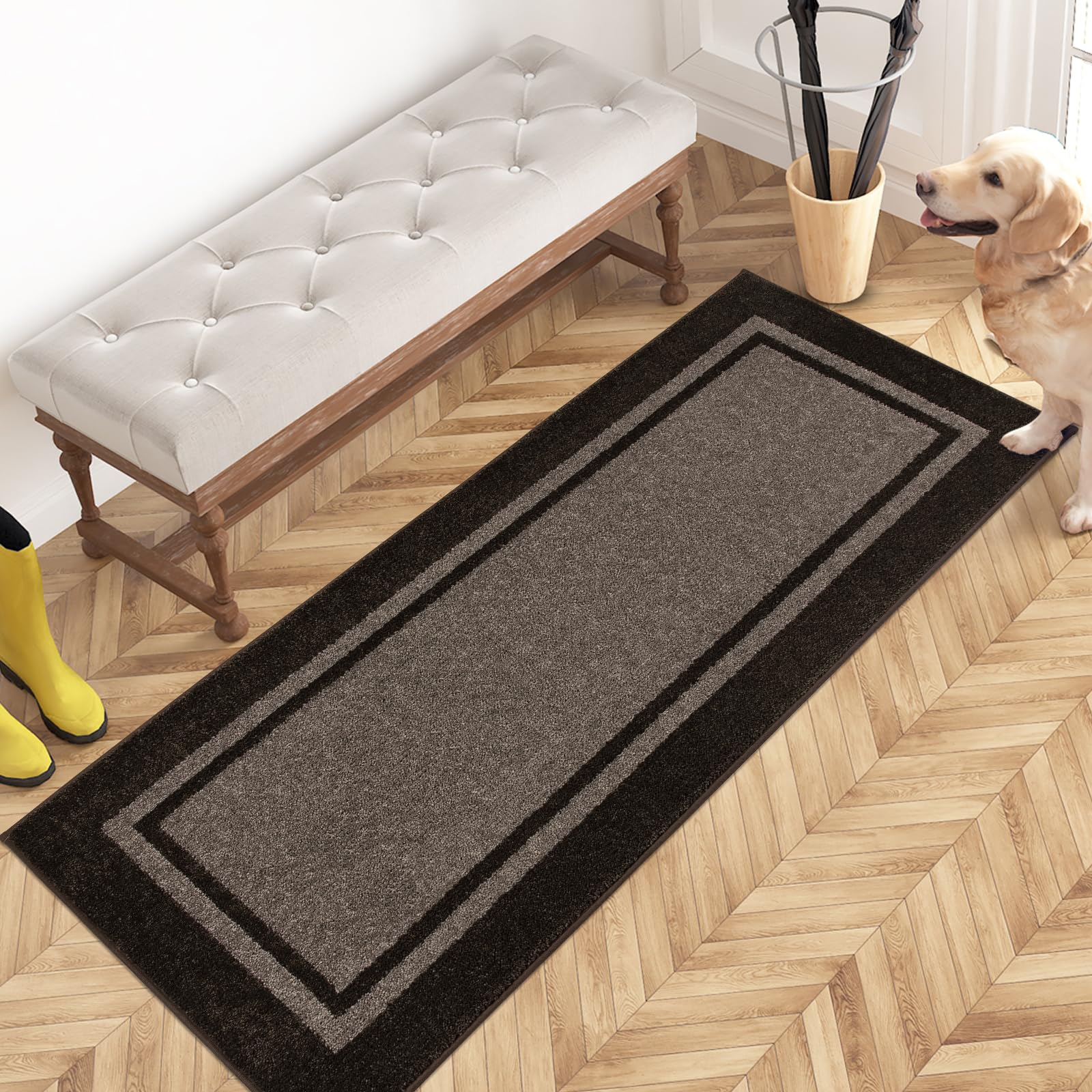 Photo 1 of PURRUGS Dirt Trapping Door Mat 24" x 60", Non-Slip/Skid Machine Washable Entryway Rug, Shoes Scraper, Area Rug, Super Absorbent Welcome Mat for Muddy Wet Shoes and Paws, Grayish Brown & Coffee