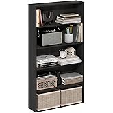 Furinno Basic Book Shelf, 5-Tier Bookshelf, Storage Organizer Bookcase with Open Shelf, 7 x 24 x 44, for Living Room, Bedroom, Home Office, Espresso