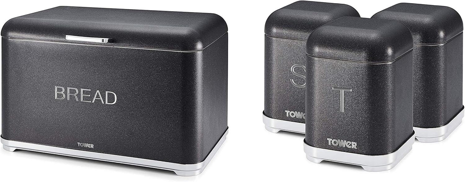 tw Tower Glamorous Kitchen Accessories Set BLACK GLITZ Bread bin and