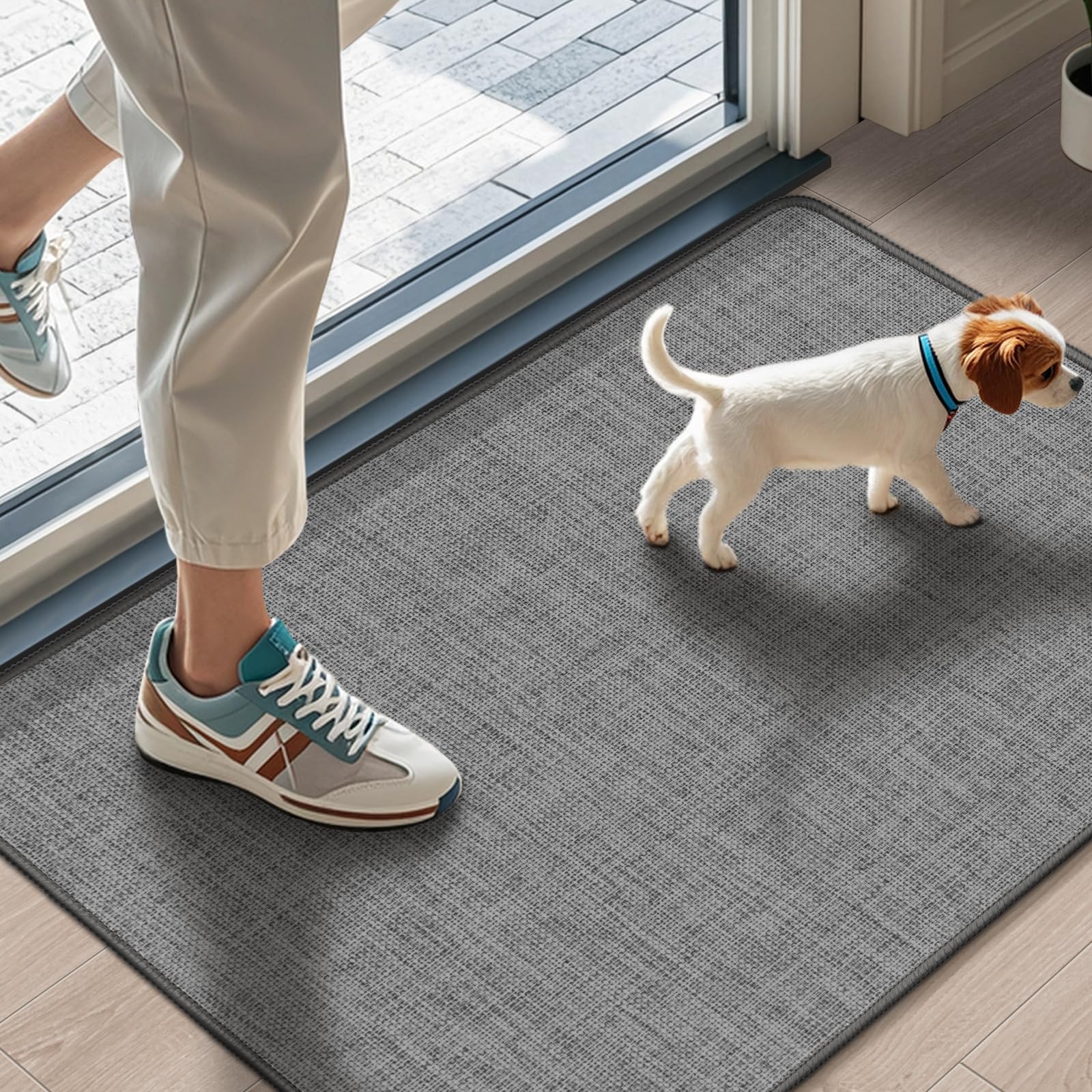 Photo 1 of LEKEEPGO Ultra Thin Indoor Door Mat 17"x29", Low-Profile Door Mat Indoor Entrance, Non Slip Rubber Backing Inside Doormat Washable Welcome Front Entryway Dirt Trapper Entry Mat, Grey