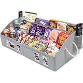 VAESIDA Large Snack Organizer for Countertop, Foldable Storage Basket with 8 Adjustable Compartments &amp; Handles, 28'' Snack Containers Box for Pantry, Snack Bar Station &amp; Movie Night Supplies