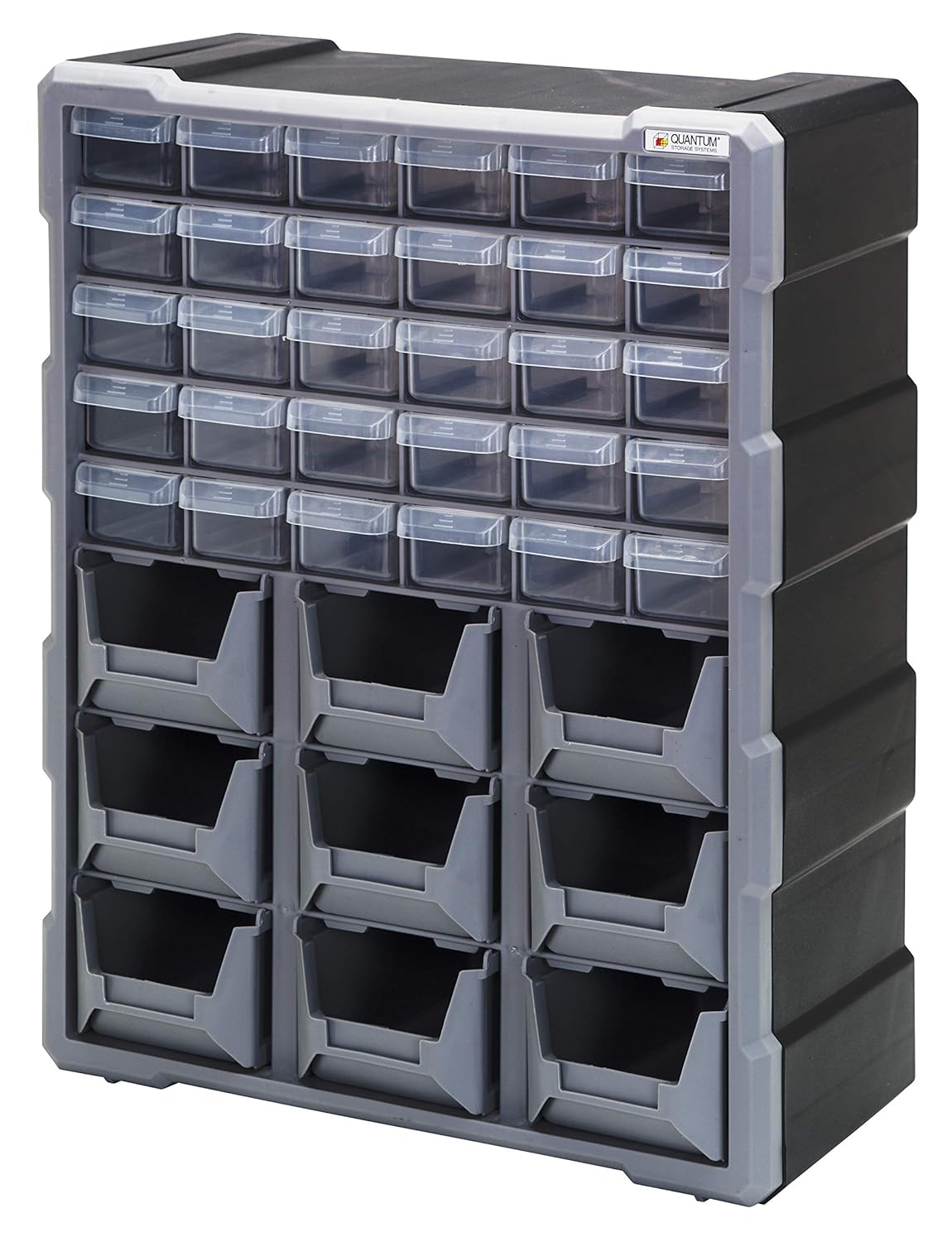 Quantum Storage PDC-930BK Clear Plastic Parts Storage Hardware and Craft Drawer Cabinet, 30 Drawers/9 Bins