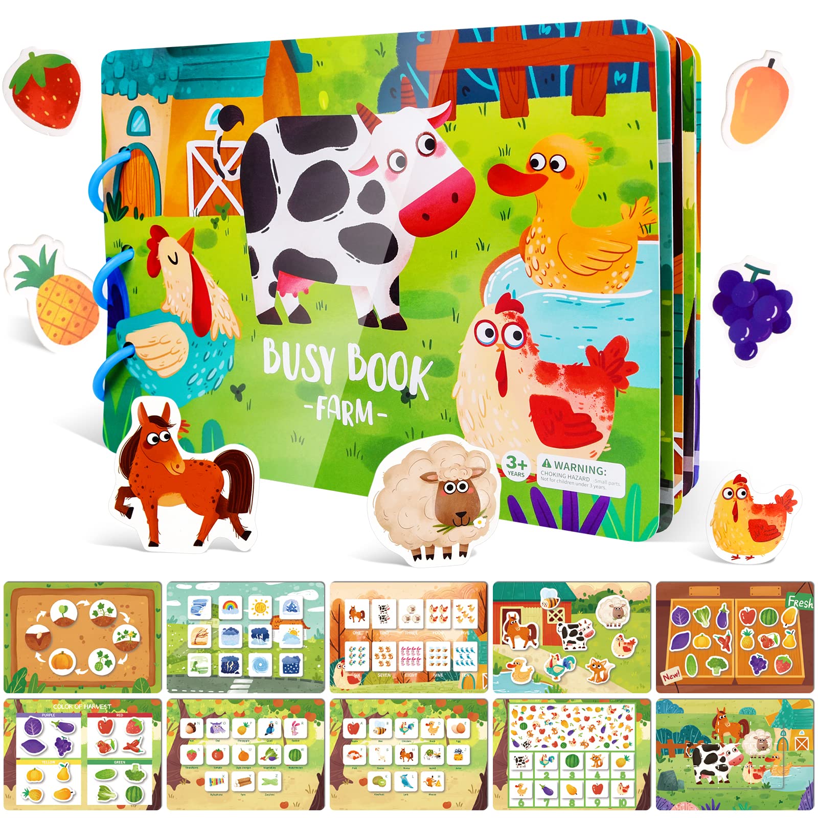 ASTARON Montessori Busy Book for Toddlers 3 4 5 6 Year Olds, Farm Theme Activity Books for 3+ year Olds, Kids Learning Educational Toys Autism Sensory Toys, Birthday Gift for Kids