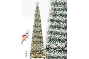 SINTENILL 6 FT Pop Up Christmas Tree with 100 LED Timer Lights & Remote, Dark Green Collapsible Christmas Tinsel Tree Artific
