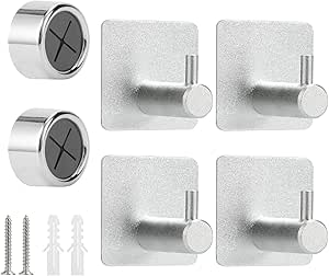 HIFOT Ganchos Adhesivos Ganchos para Toallas 6pcs, Toallero de pared Toallero Autoadhesivo Redondo-Cromo Perchas Pared, Aluminio Colgadores Pared para ...