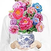 Airpark Pop Up Flower Bouquet Card for Women, 3D Floral Greeting Card with Envelope and Note, Birthday Thank You Thinking of You Get Well Gift for Mom Friend Wife Teacher, Peony