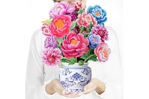 Airpark Pop Up Flower Card, 3D Paper Flowers Bouquet – 14" Peony, Birthday, Mother’s Day, Get Well Greeting Cards with Note Card & Envelope