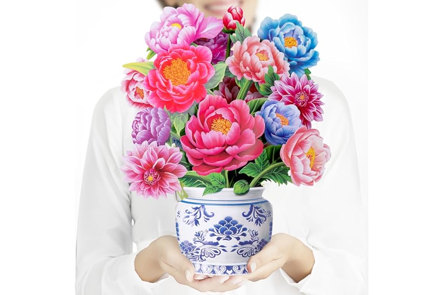 Airpark Mothers Day Gifts Pop Up Flower Card, 3D Peony Bouquet Mothers Day Cards for Mom Women, Birthday, Thank You, Teacher Appreciation Gifts, Floral Card with Envelope & Note