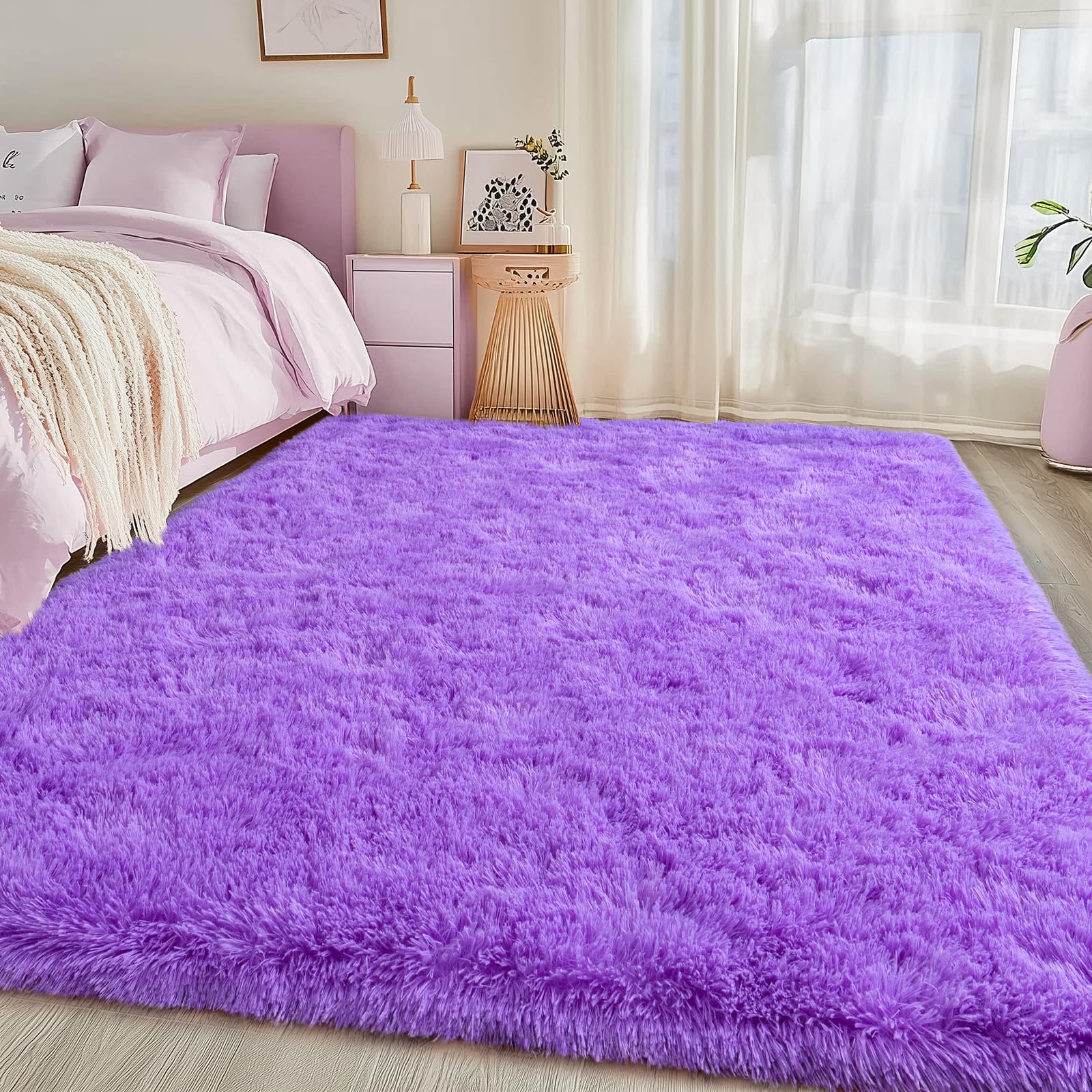 Fluffy Shag Rug 5x7 Purple Rugs for Bedroom, Soft Shaggy Rugs for Living Room, Non-Slip Fuzzy Plush Carpet for Kids Girls Room Dorm Home Decor
