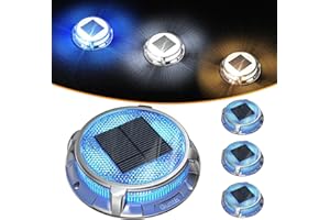 Quntis Solar Deck Lights for Outside, 3 Color Modes Deck Light Outdoor IP68 Waterproof, Solar Driveway Lights for Stair Pathway Walkway Road (Blue/Cool White/Warm White) 4 Pack