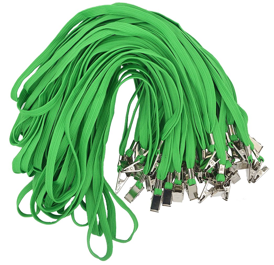 Bird Fiy® 50 Pcs Cotton Lanyard Bulldog Clip 32-inch Flat Braid Neck Lanyard for Id Cards/badges (Green)