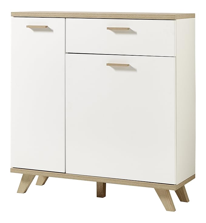 Germania 3460-221 Schuhschrank im skandinavischen Design GW-Oslo in Weiß/Absetzungen Sanremo-Eiche-Nachbildung, 98 x 103 x 35
