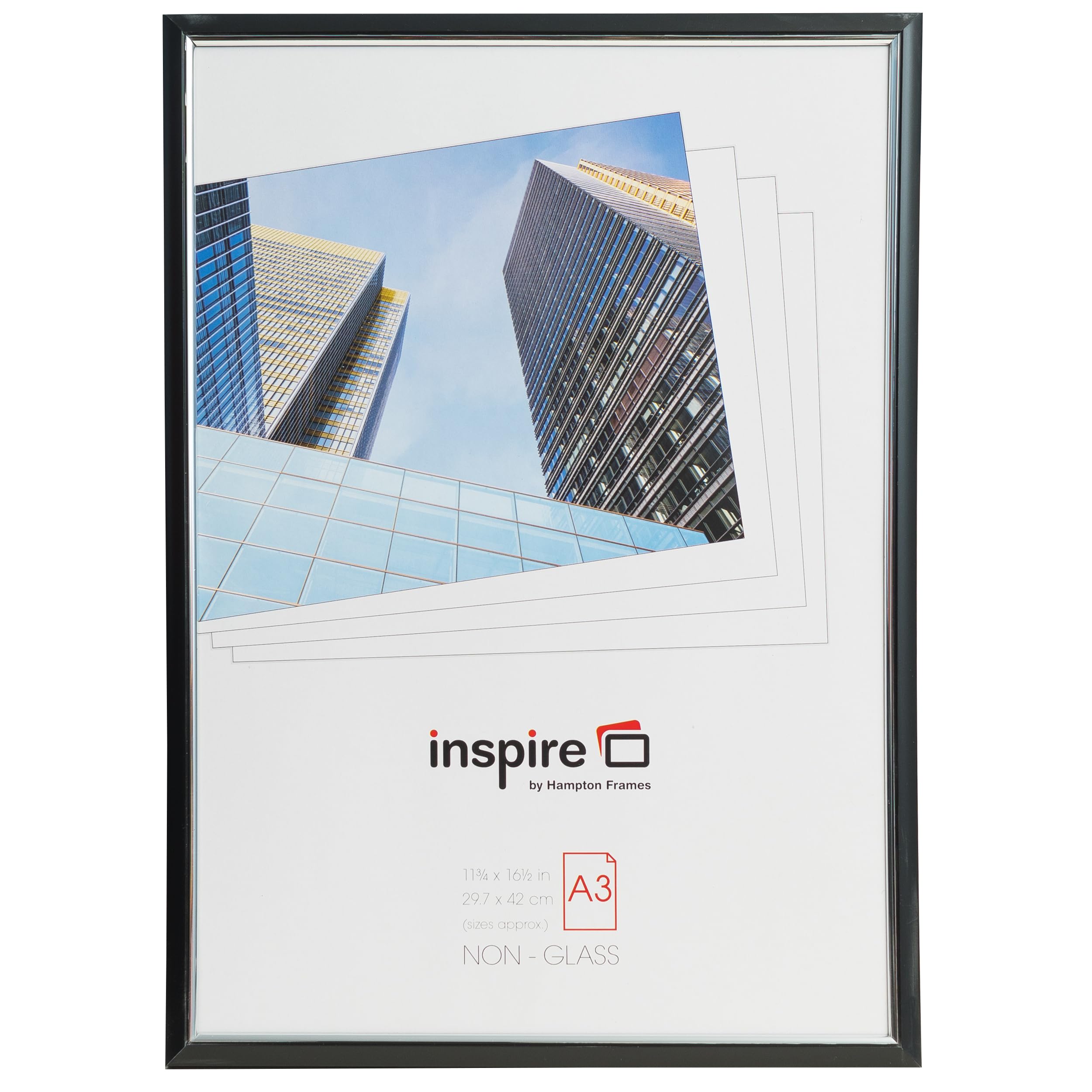 Hampton Frames EASY LOADER Poster Certificate Photo Frame Acrylic (Non Glass) Black A3 (30x42cm) EASA3BKP