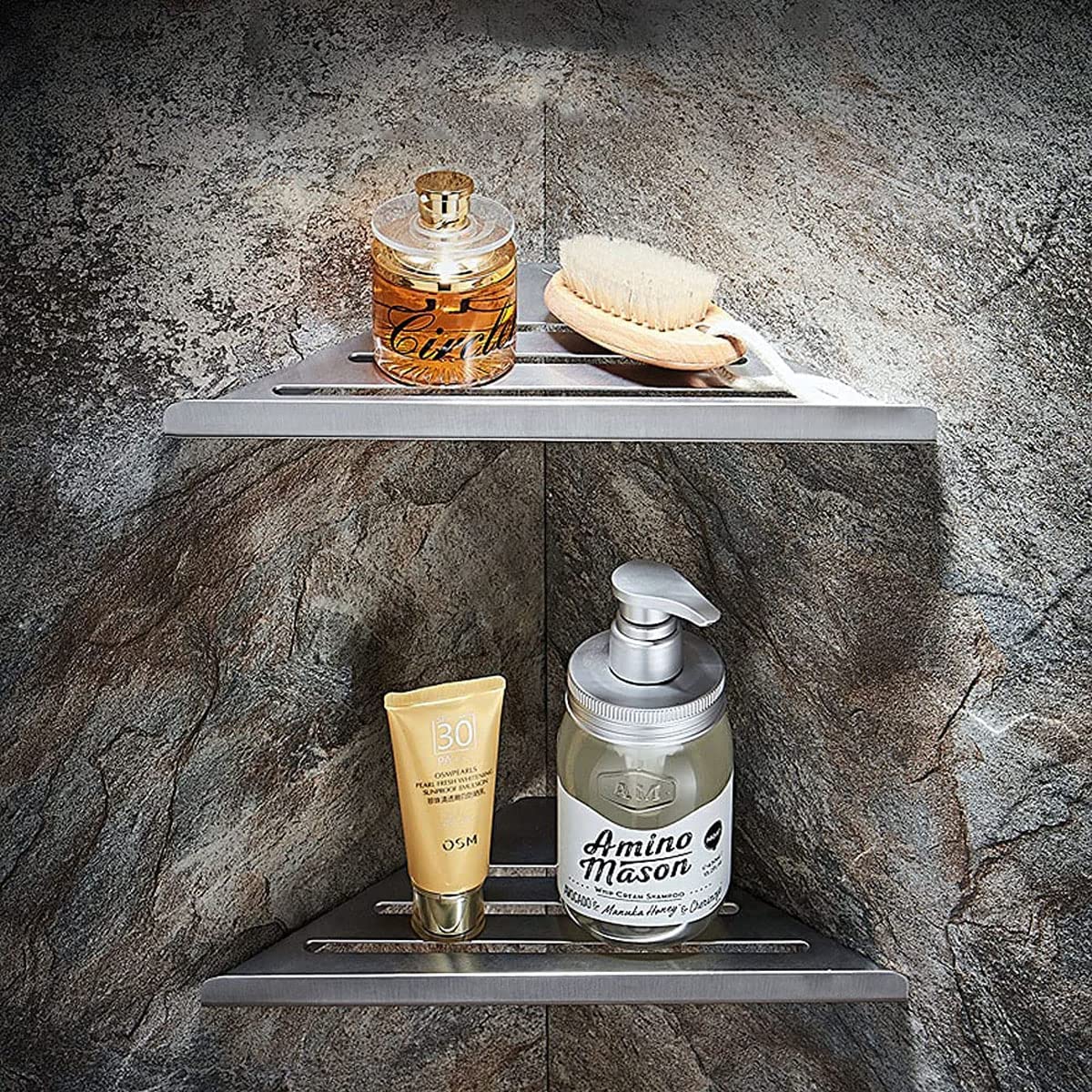 Melairy 2PC Bathroom Corner Shelves Shower Shelf Corner Shelf No Drilling Shower Basket Caddy Shower Organiser Storage Corner Stainless Steel Wall Mounted