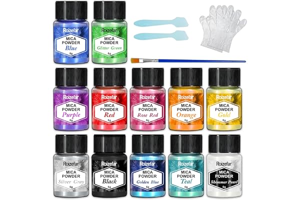 Roizefar Mica Powder - 12 Colors x 5 g Pearlescent Resin Color Pigment - Glitter Mica Powder for Epoxy, Soap Paint, Resin Dye