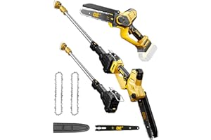 DeForce 2-in-1 Cordless Electric Pole Saw, for DeWalt 20V Max Battery, Brushless 8" Mini Chainsaw for Tree Trimming, Battery Powered Pole Saw, 16 ft Max Reach, with Extension Pole(Bare Tool Only)