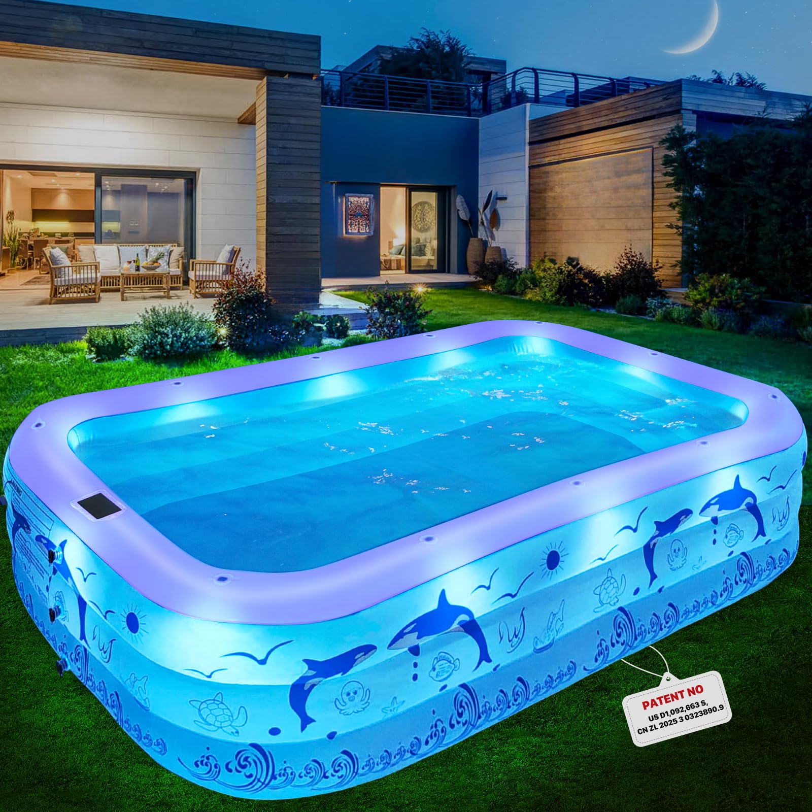 2026 Upgrade Inflatable Pools with Lights, Family Inflatable Swimming Pools for Adults, Blow Up Pool Solar, Large Pool, Durable Thickened Inflatable Family Pool for Backyard-Purple