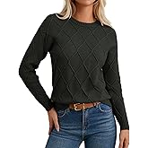 GRACE KARIN Women Fall Long Sleeve Crew Neck Sweaters, 2025 Fashion Knit Trendy Pullover Top, Cable Stretchy Winter Clothes