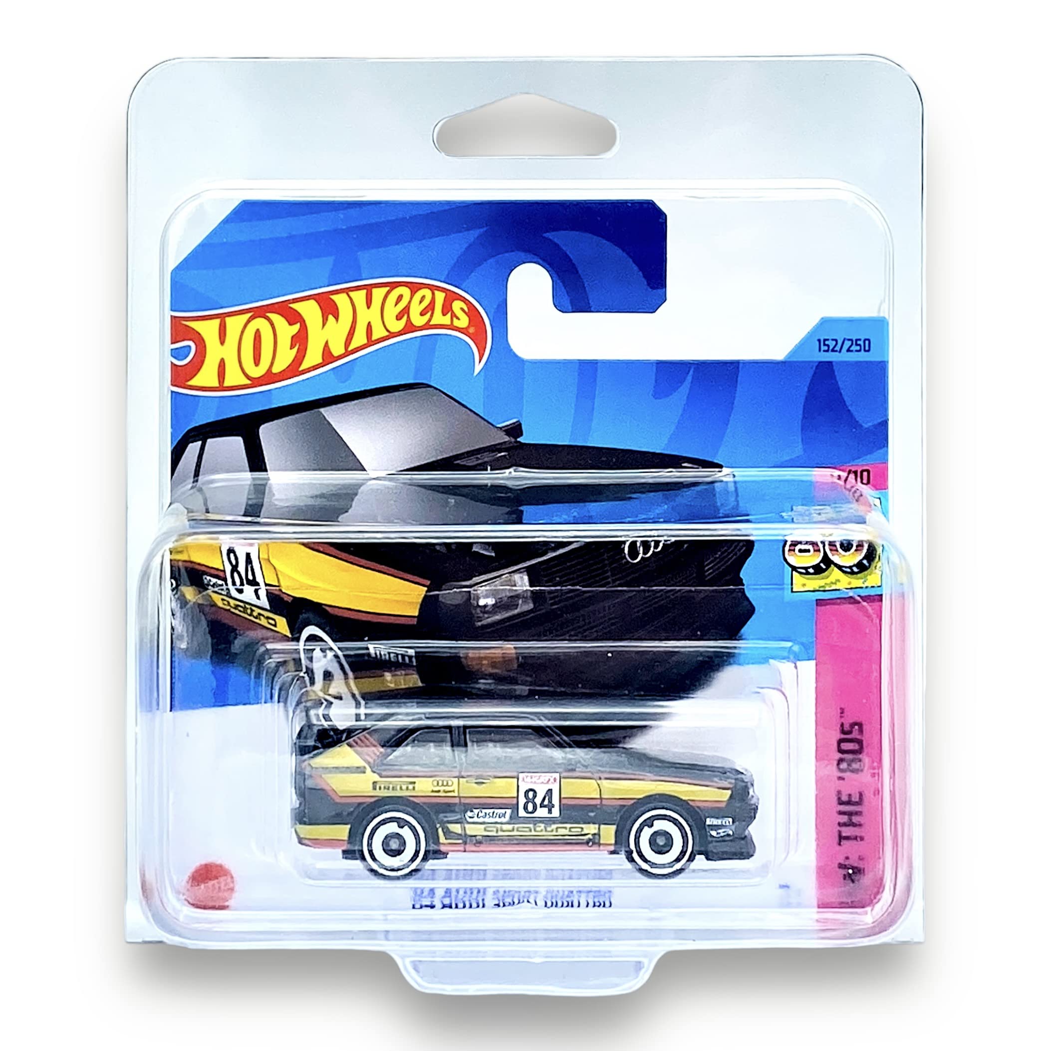 Hot Wheels '84 Audi Sport Quattro (Black, Yellow & Red) 9/10 HW: The 80's - 2023-152/250 (Short Card) - COMES IN A KLAS CAR KEEPER PROTECTIVE COLLECTORS CASE - HKG88