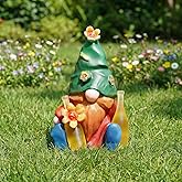 Komothala Solar Garden Statues Lights, 8.5" Christmas Outdoor Gnome Figurine with Auto On/Off for Yard Patio Decor, Gifts for Women, Grandma, Mom, Housewarming,Spring Garden Decor
