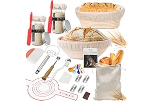 Amgkonp 22 Pack Sourdough Bread Starter kit with 9 Inch Round & 10 Inch Oval Bread Proofing Basket,Scraper,25oz Sourdough Sta