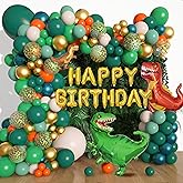 Amandir 165Pcs Dinosaur Balloons Arch Garland Kit, Sage Green Orange 6Pcs Dino Foil Balloons Happy Birthday Balloon for Jungle Safari Dinosaur Themed Party Decorations Supplies Boys