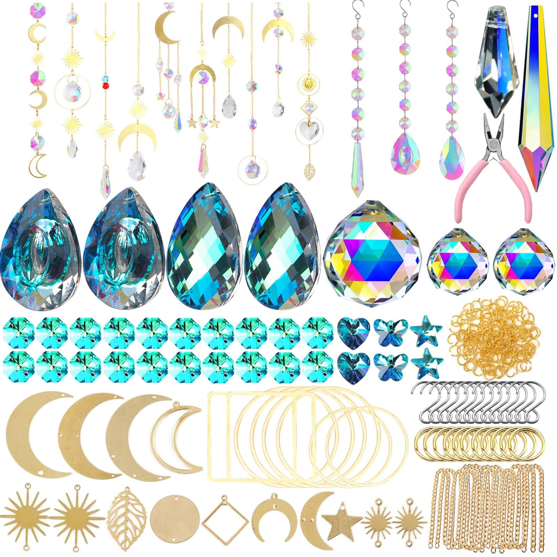 VEEKAY 355 Pieces Sun Catcher Crystal Craft Set, DIY Sun Catcher Window Decoration, Suncatcher Wind Chime Crafts, Window Decoration Hanging for Home, Office, Garden, Outdoor Decoration